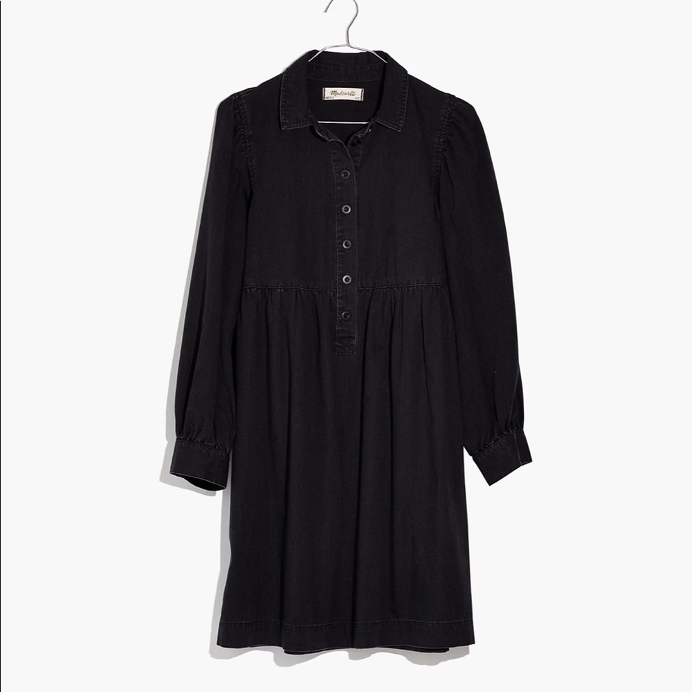 Madewell denim babydoll shirt dress in washed black, size xxs. EUC